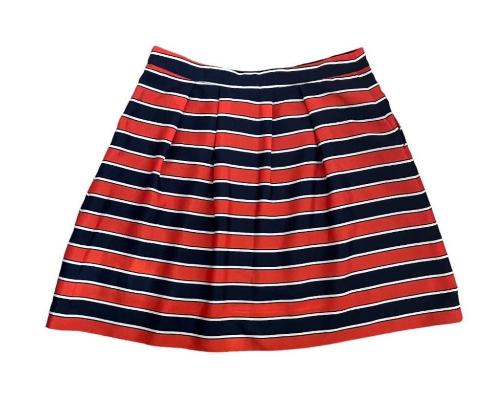 J Crew Striped Orange Navy White Skirt